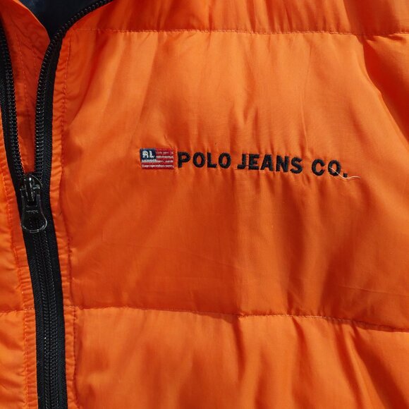 Ralph Lauren Polo Jeans Co Down Vest Boys Sz XL 20 Orange Duck Down - Picture 2 of 12